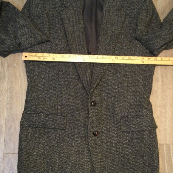 VTG Harris Tweed Wool Blazer Mens 40L Gray Herringbone 2-Button Sport Coat Retro - Picture 8 of 10